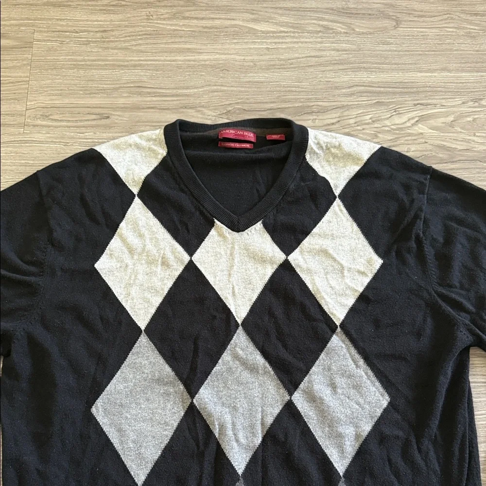 American Blue Cotton Cashmere Men's Sweater Size XL Black w/ Diamond Pattern