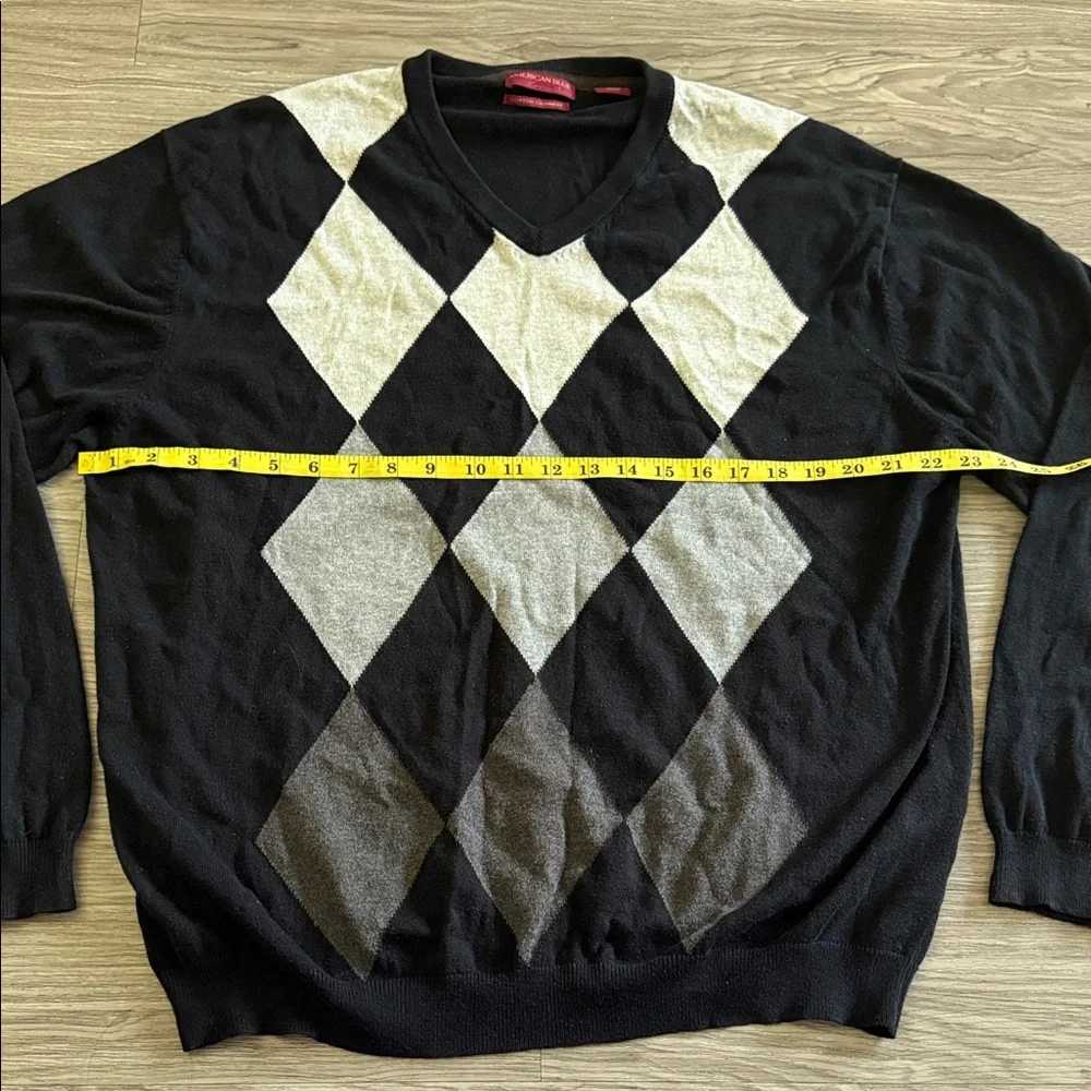 American Blue Cotton Cashmere Men's Sweater Size XL Black w/ Diamond Pattern