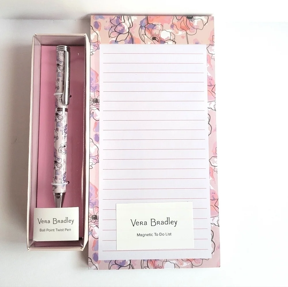 Vera Bradley Magnetic Notepad and Ball Point Pen Set Pink Anemone Water…