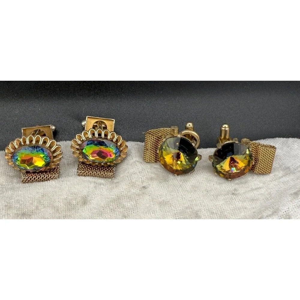 Vintage Watermelon Cufflinks Lot Rivoli Gold‎ Tone