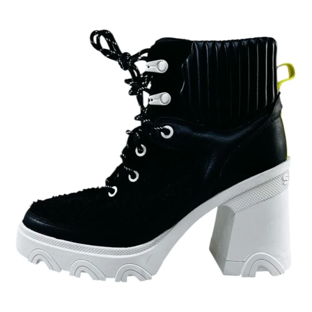 Sorel Brex Heel Cozy Boot, Black Sea Salt, Waterproof, Faux Fur Lea, Size 6, NWT