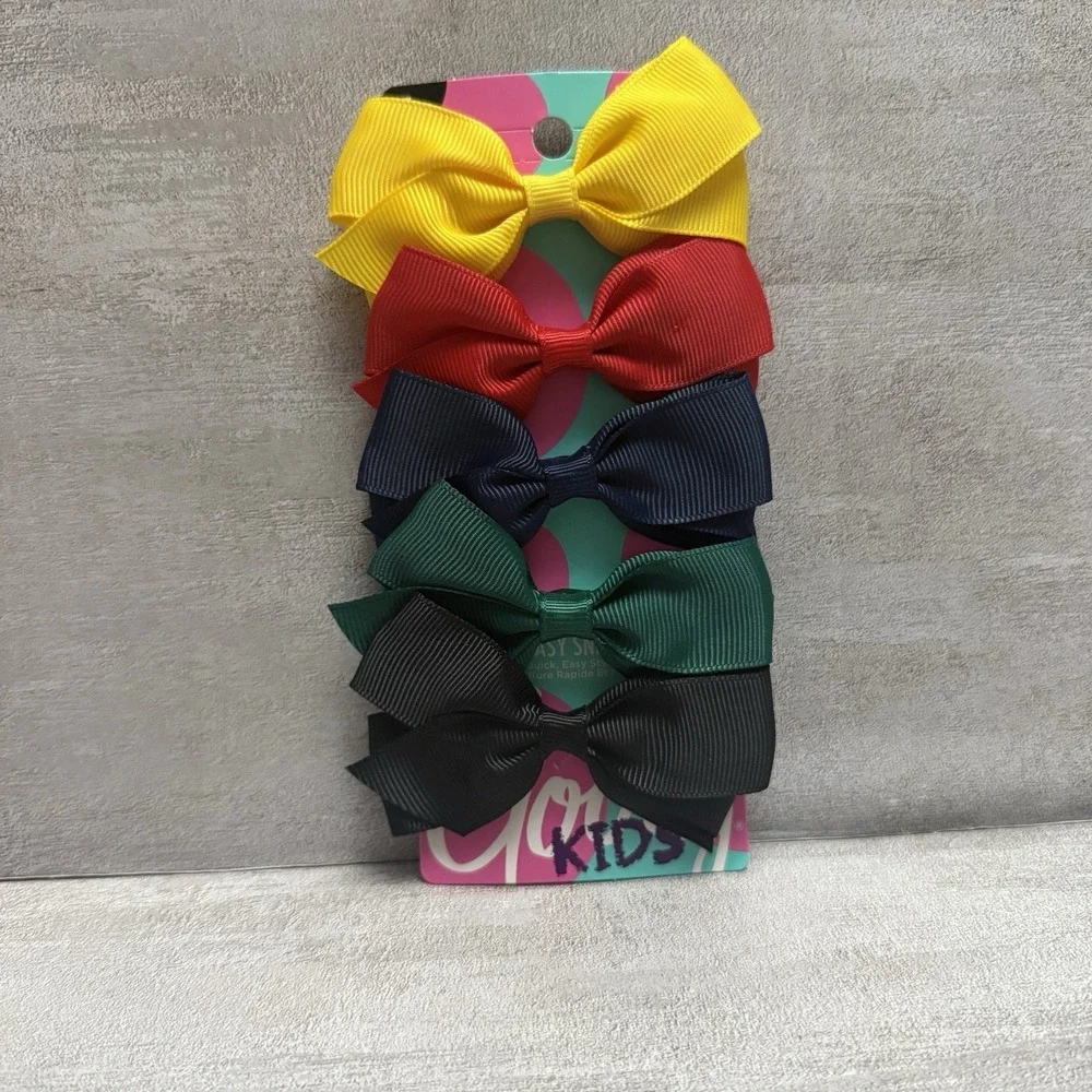 Goody Kids Hair Bows Clip Set 6 Piece Yellow Red Blue Green Black School Uniform