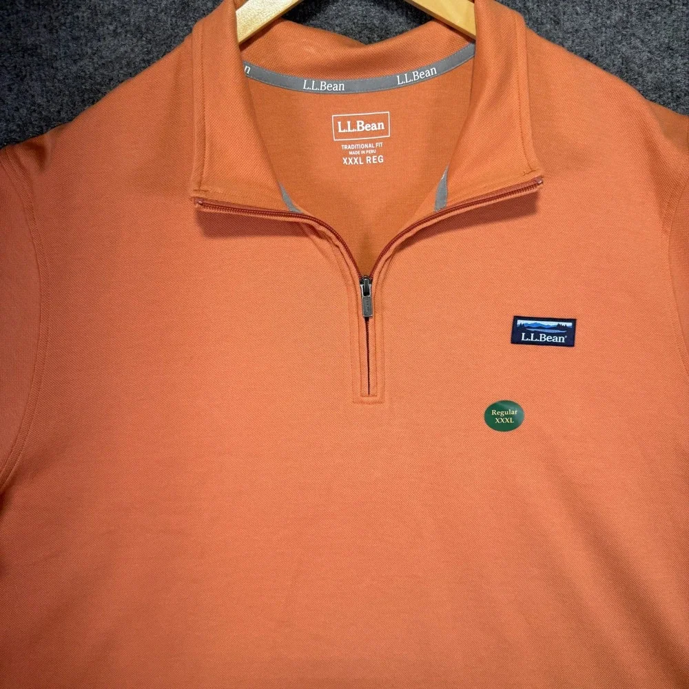 L.L.Bean Comfort Stretch Performance Pique 1/4 Zip Pullover Mens 3XL Orange NEW