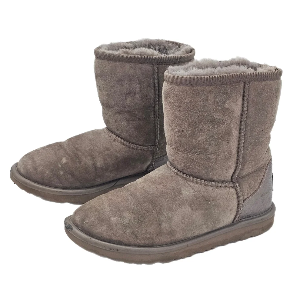 UGG Classic Short Shine Boots Dusted Cocoa Little Big Kid Size 2 Metallic Heel