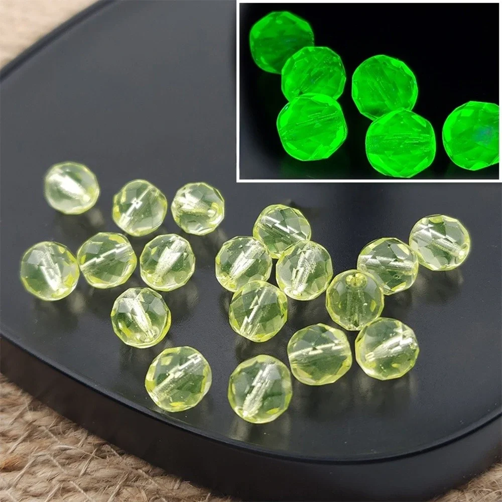 20pcs Vaseline‎ Uranium 8MM Glass Beads UV Light Reactive Firepolish Czech Glass