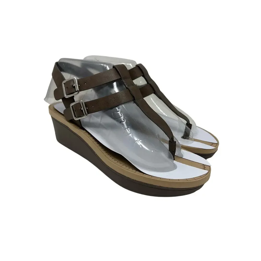 Journee Collection Bianca Vegan Leather Comfort Wedge Sandals 8.5