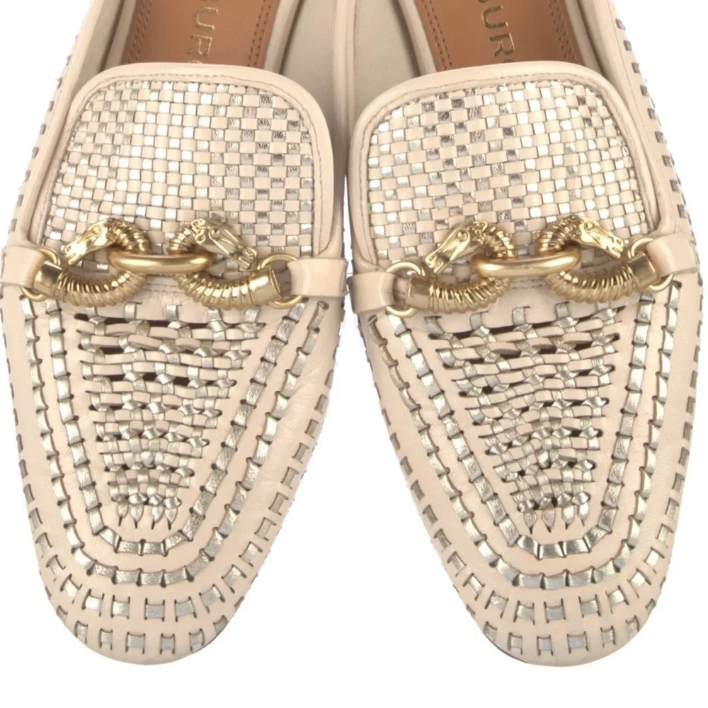 Tory Burch Jessa loafers backless mules clogs woven leather horsebit loafers