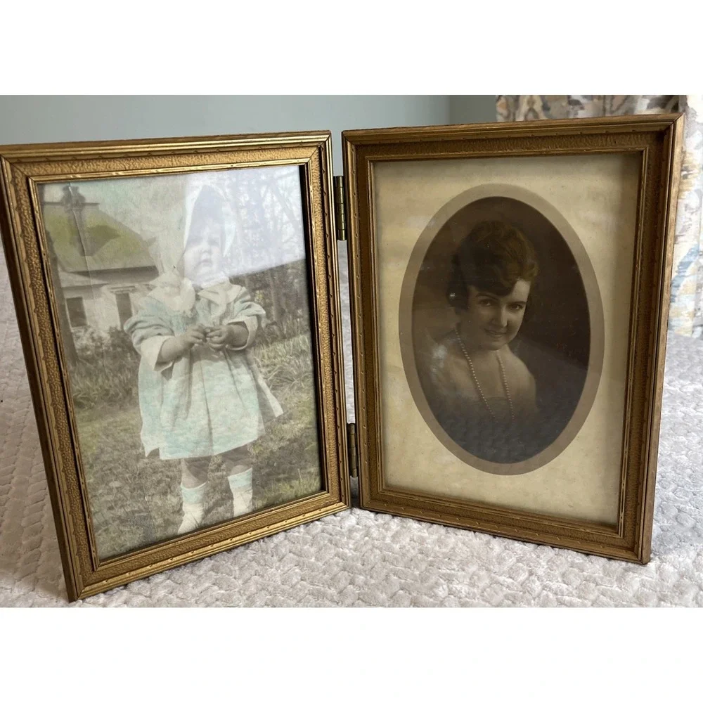 Vintage‎ Gold Wooden Double Picture Photo Frame Ornate  10