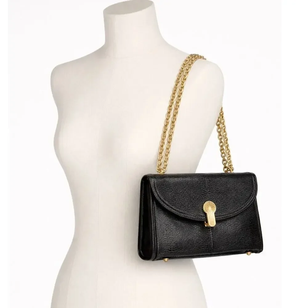 1950s Koret Black Pebble Leather Handbag | Mid-Century Chain Strap