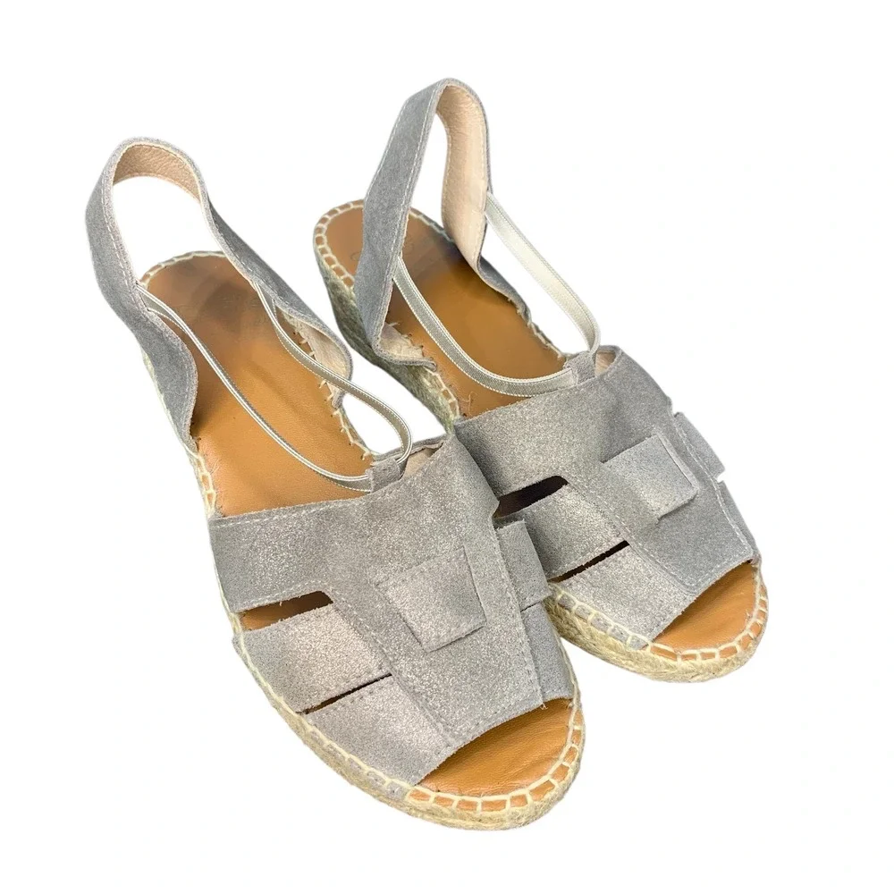 Andre Assous Espadrille Wedge Sandals Silver Metallic Slingback Women's Shoes 10