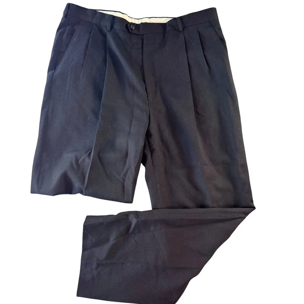 Principe Italy Men Black Pleated Dress Pants 40 Pure Virgin Wool Lanificio Italy