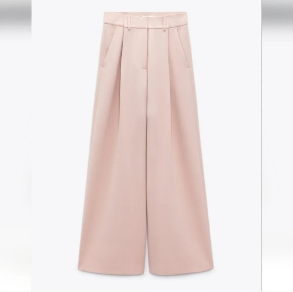 Zara 2 Pc Set Wide Leg Pants & Bustier Corset Top Beige Pink Size S
