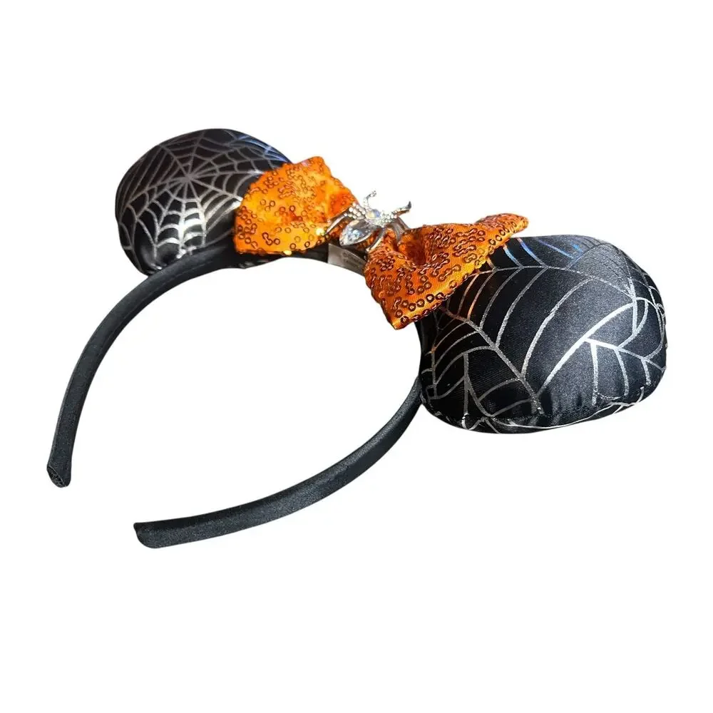 Disney Minnie Mouse Halloween Spiderweb Ears Orange Sequin Bow Spider 14007TJX