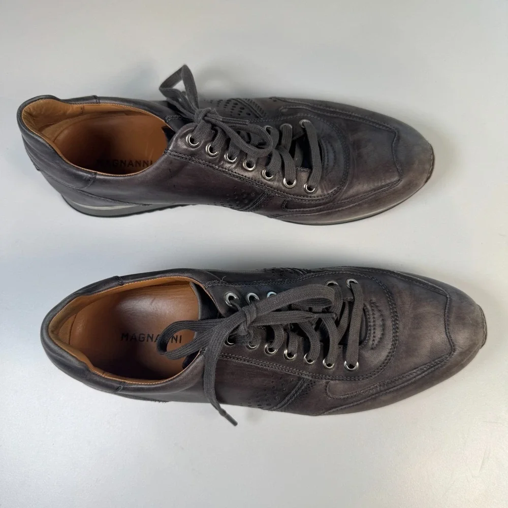 Magnanni Shoes Leather Sneakers Mens Size 9.5 Grey Casual Lace Up Portugal 15745