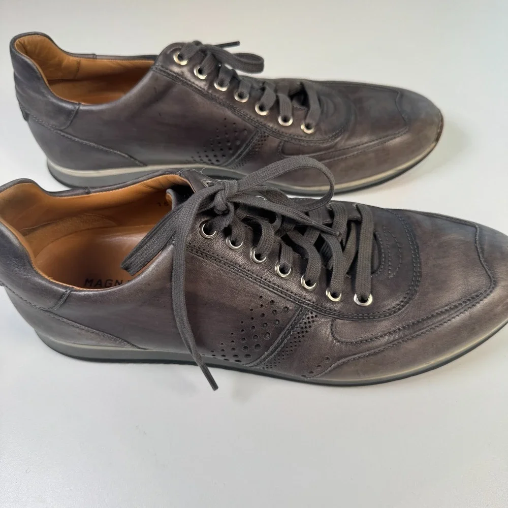 Magnanni Shoes Leather Sneakers Mens Size 9.5 Grey Casual Lace Up Portugal 15745