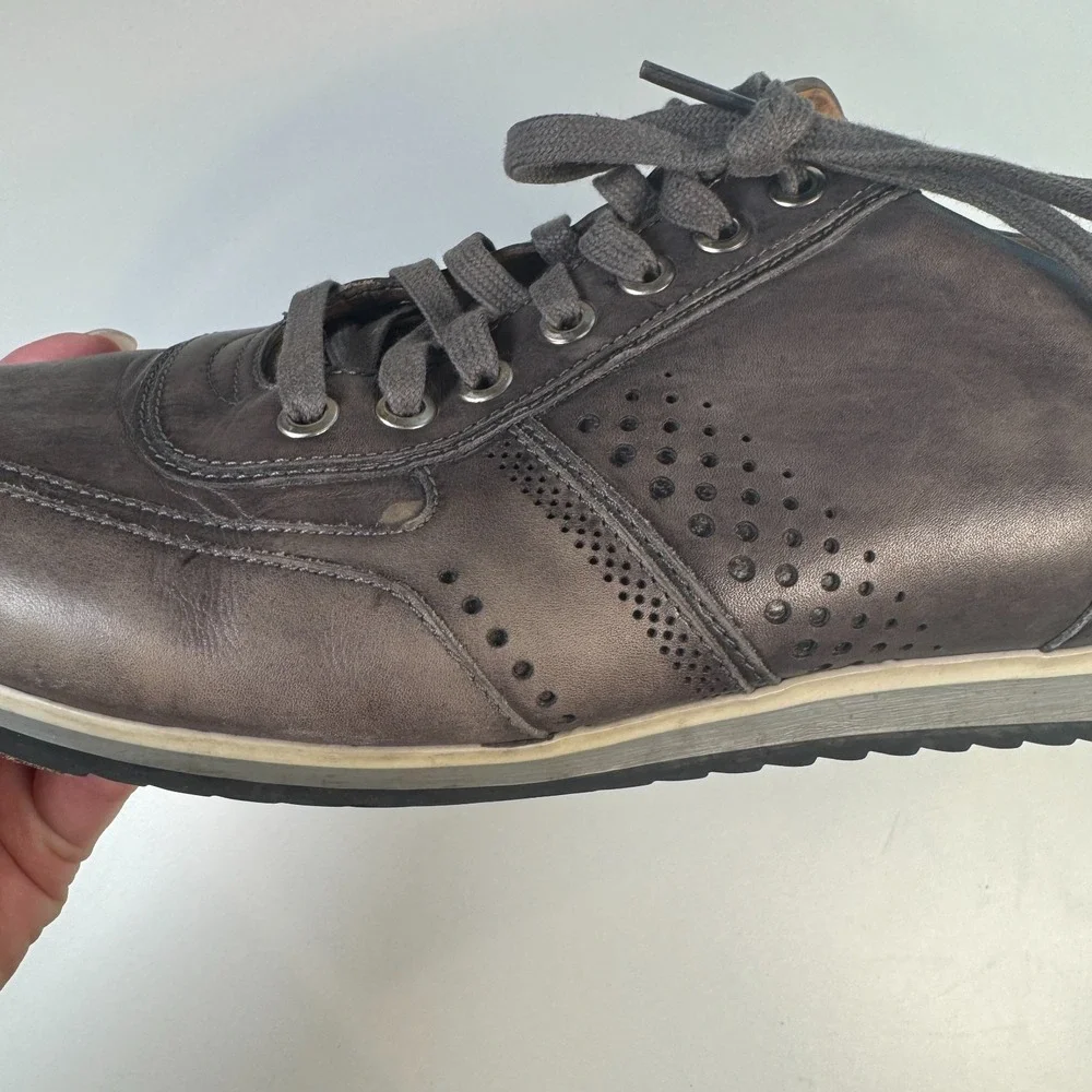 Magnanni Shoes Leather Sneakers Mens Size 9.5 Grey Casual Lace Up Portugal 15745