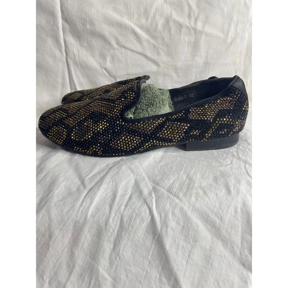 Giuseppe Zanotti Men's Black Gold Crystal Embellished Loafers Size 42