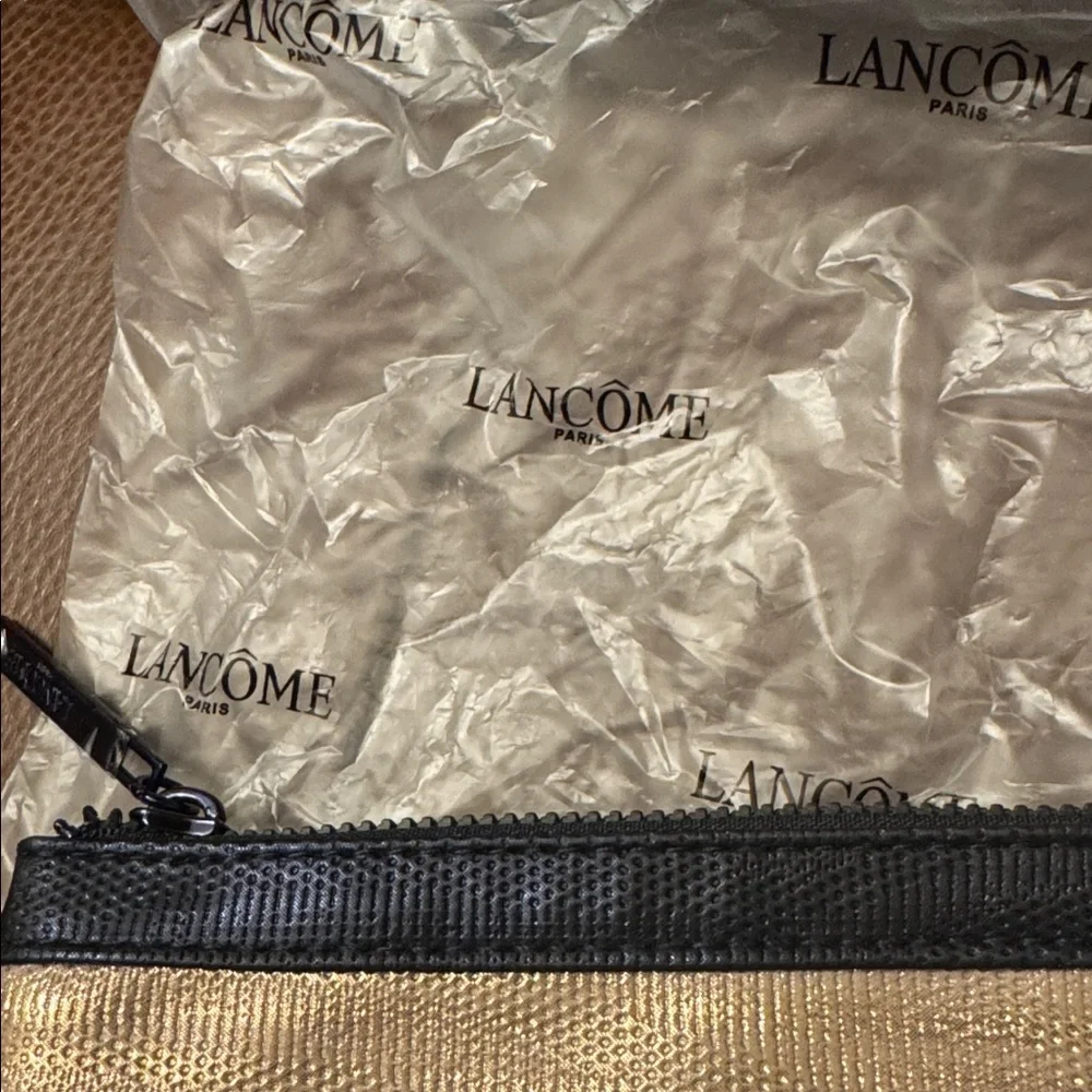 Lancôme very large gold metallic weave makeup bag