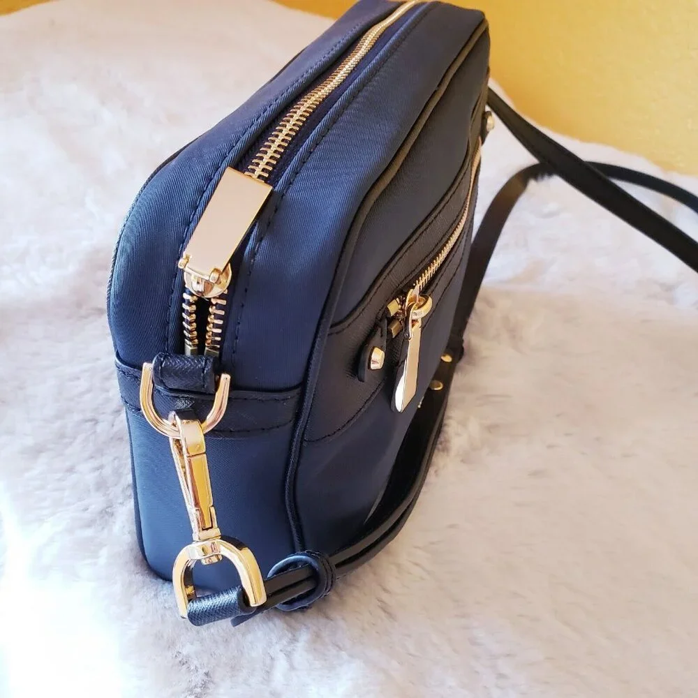 Michael Kors Jet Set Charm Women's Navy Blue Crossbody Bag Nylon Leather Trim