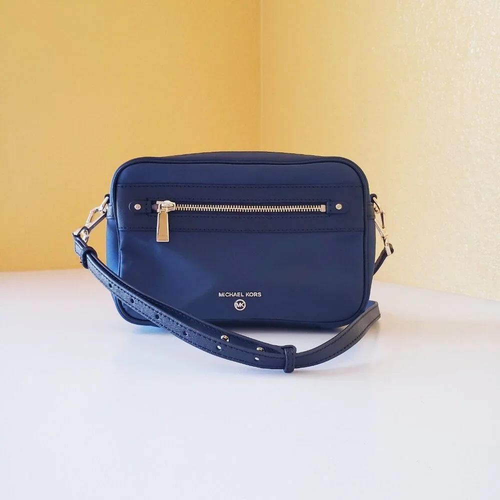 Michael Kors Jet Set Charm Women's Navy Blue Crossbody Bag Nylon Leather Trim