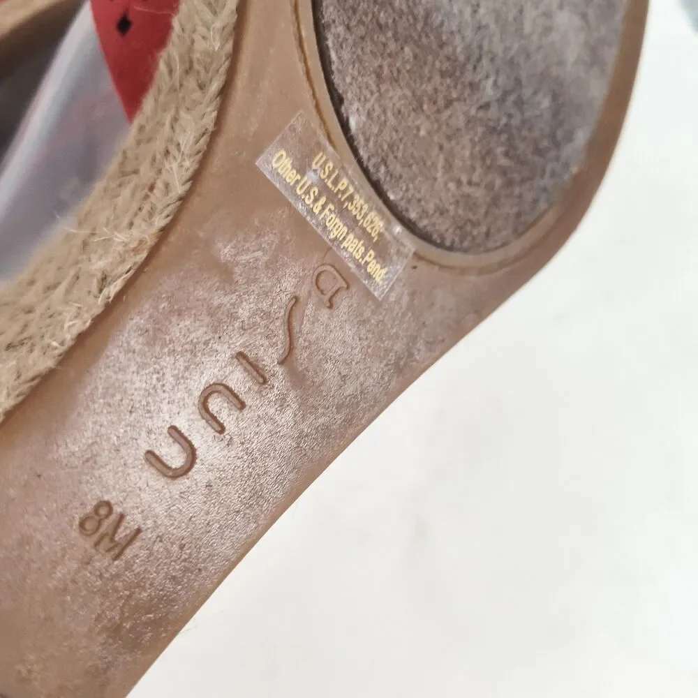 Unisa Red Laser Cut Women's Sandals Size 8 Espadrille‎ Wedge Open Toe Ankle Tie