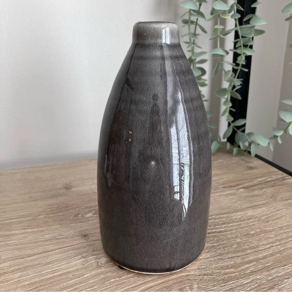Crate & Barrel Patine Bud Vase Set Of 2 Gray Pink Flower Ceramic Home Decor
