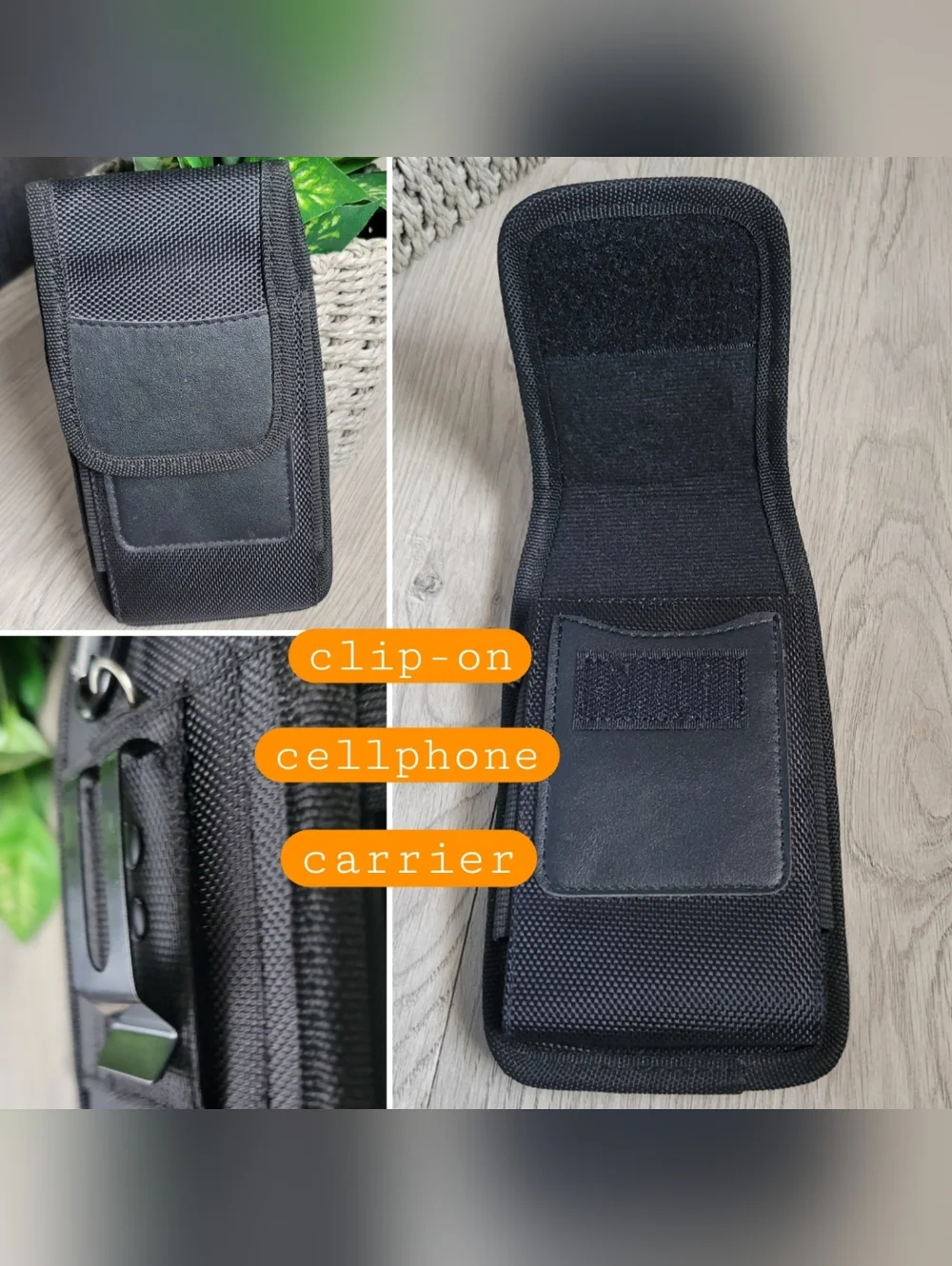 Black Clip-on Cellphone Carrier Holster with Belt Clip and Velcro Closure, 7