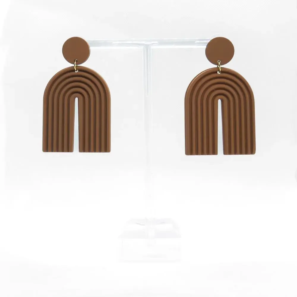 Anthropologie Tan Clay Rainbow Boho Drop Earrings Neutral Minimalist Clean Girl