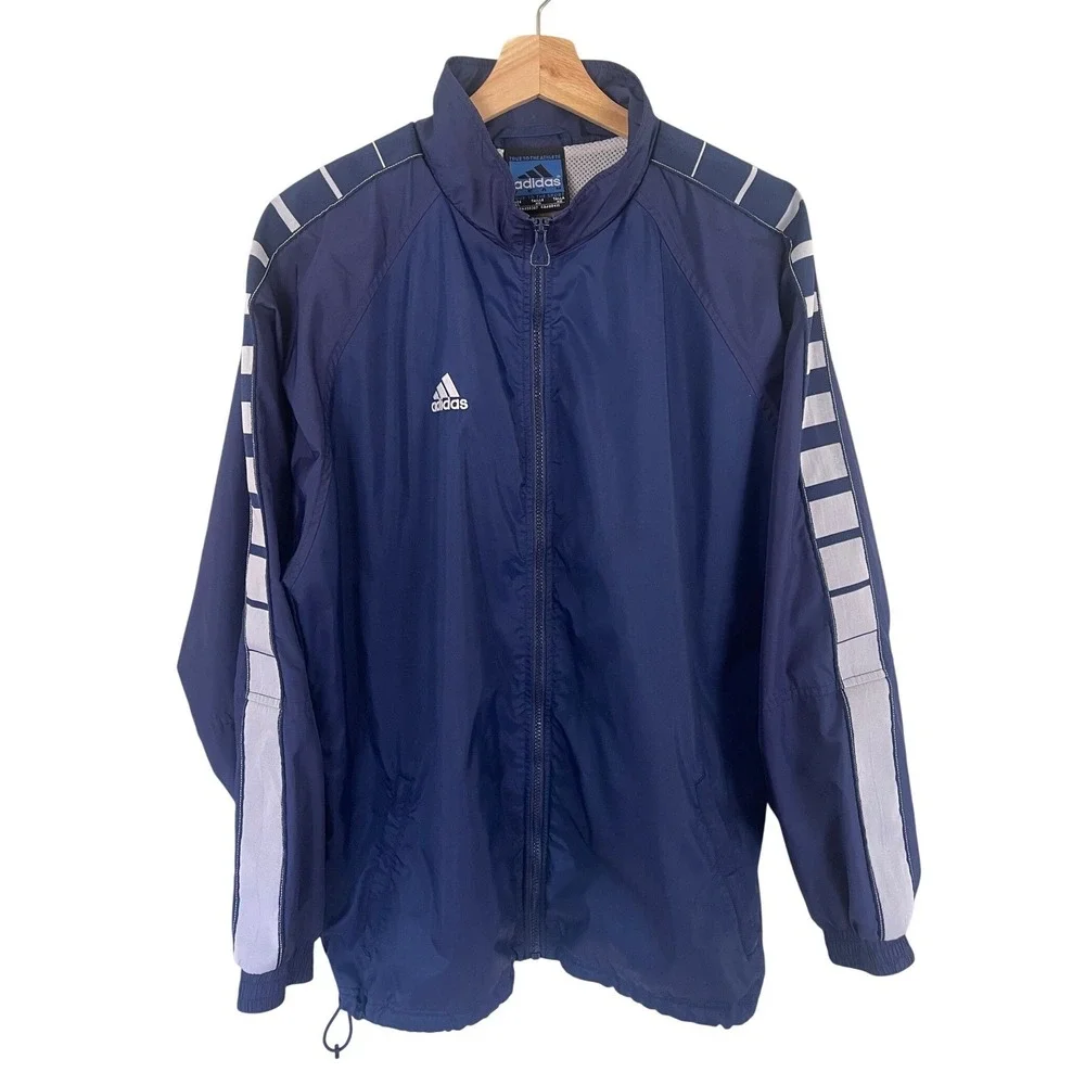 Adidas‎ Mens Track Jacket Full Zip Wind Breaker Navy Blue Nylon Size XL