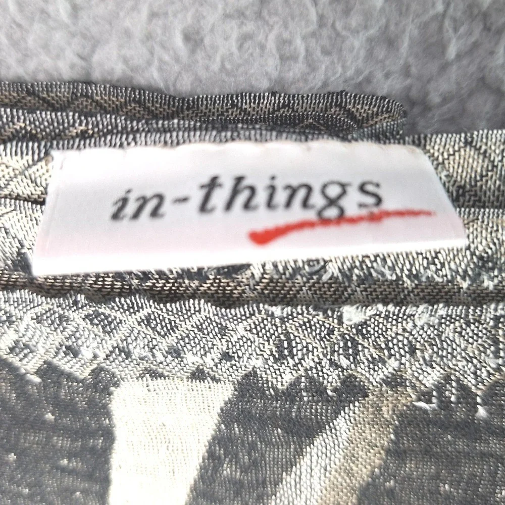 in-things Scarf Womens One Size Black‎ Gray Zebra Print 100% Silk Fringe Wrap