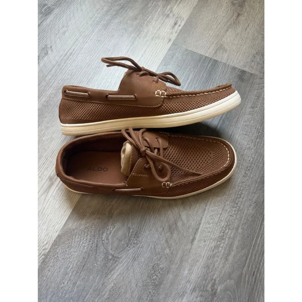 ALDO Men’s Brown White Knit Boat Shoes 8 Comfy Coastal