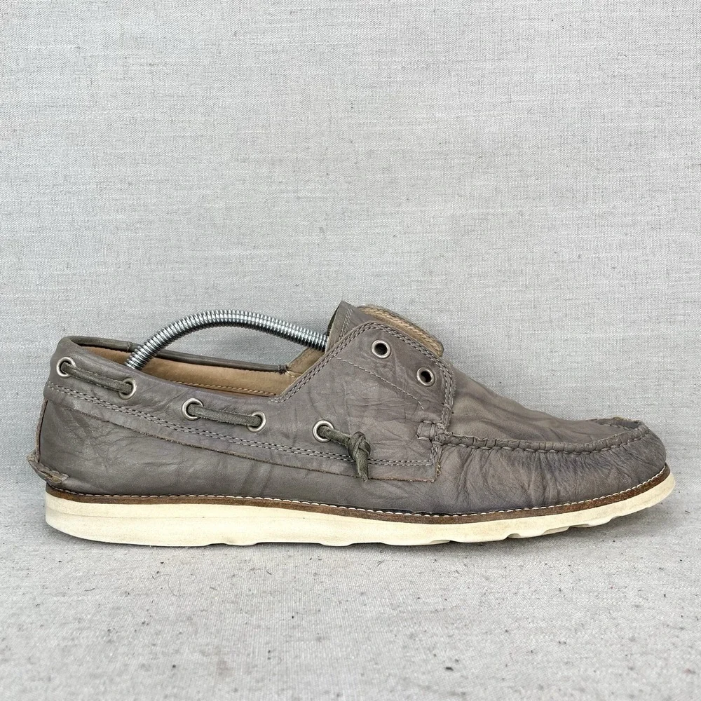 John Varvatos Star USA Mens 11M Boat Shoes Gray Distressed Leather SlipOn Loafer