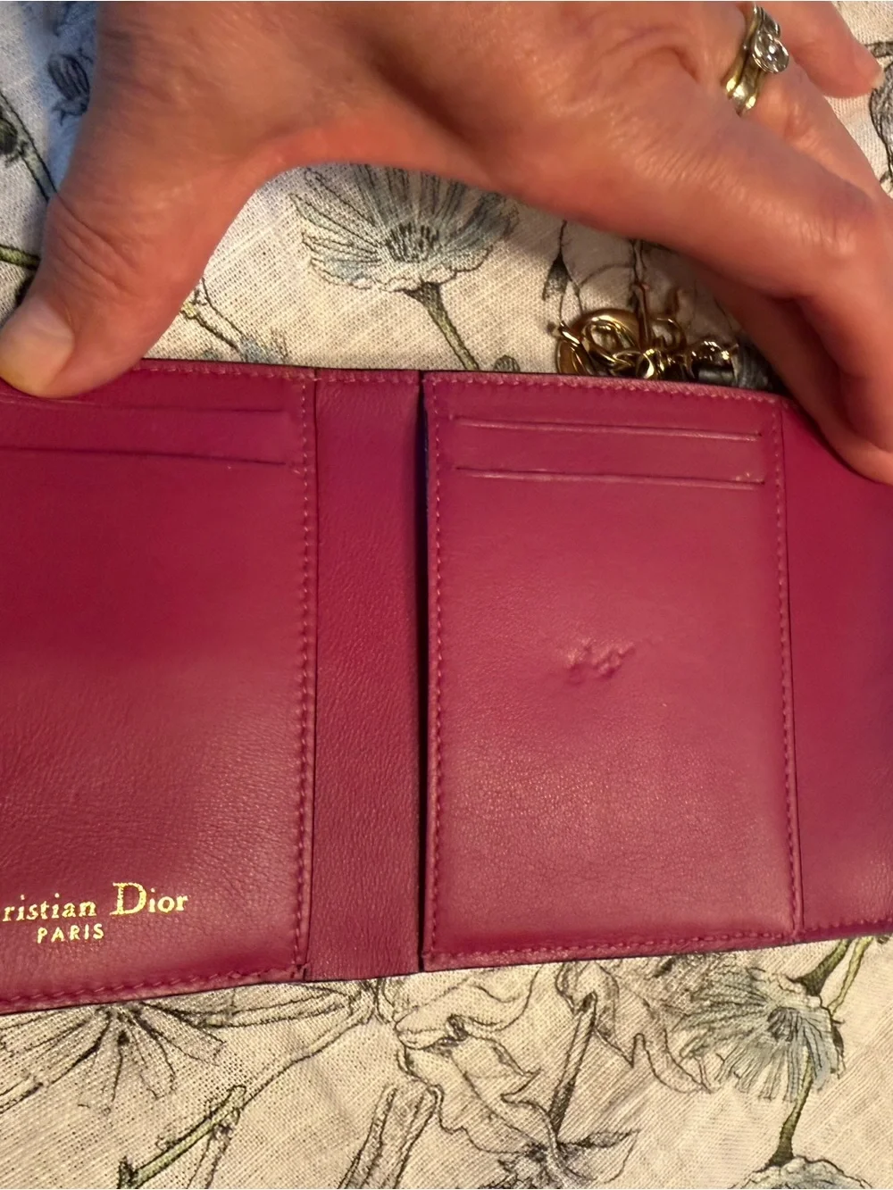 Christian Dior Black & Fuchsia Leather Wallet with Gold Logo