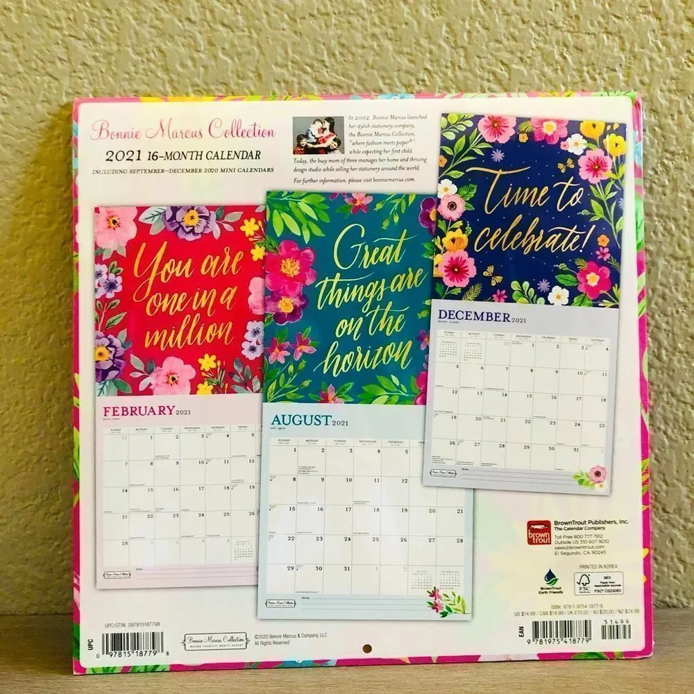Inspirational Quotes Wall Art Decor Floral 2021 Calendar