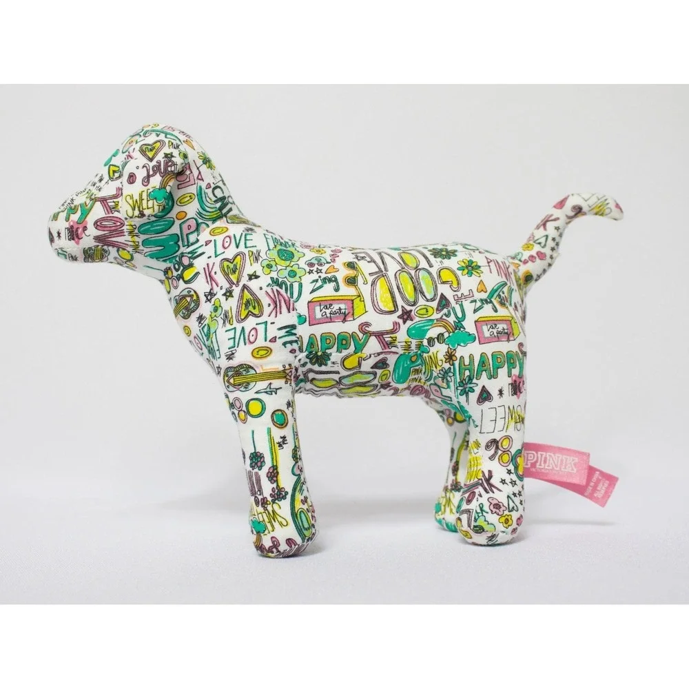 Victoria's Secret PINK Dog Graffiti Doodle White Print Plush Stuffed‎ Animal 7