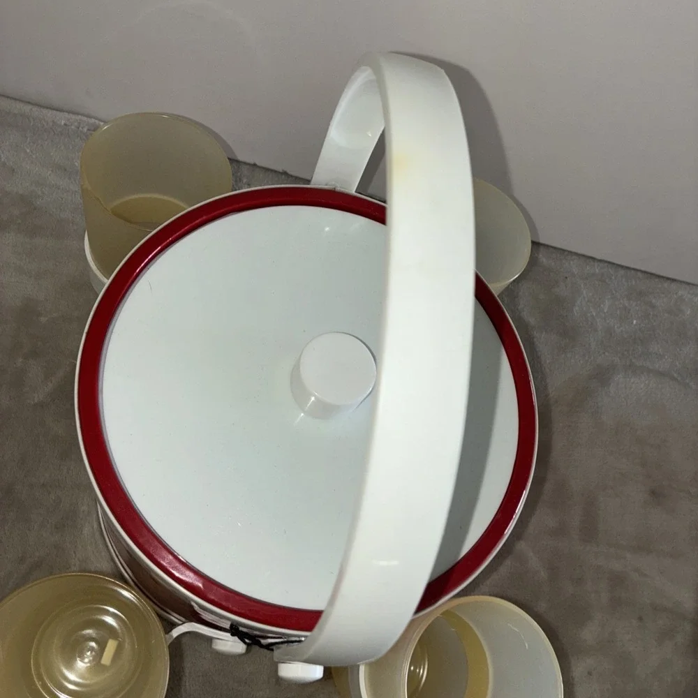 Shelton Ware Ice Bucket Cup Holders Red White Durlane Cups Vintage *flaws