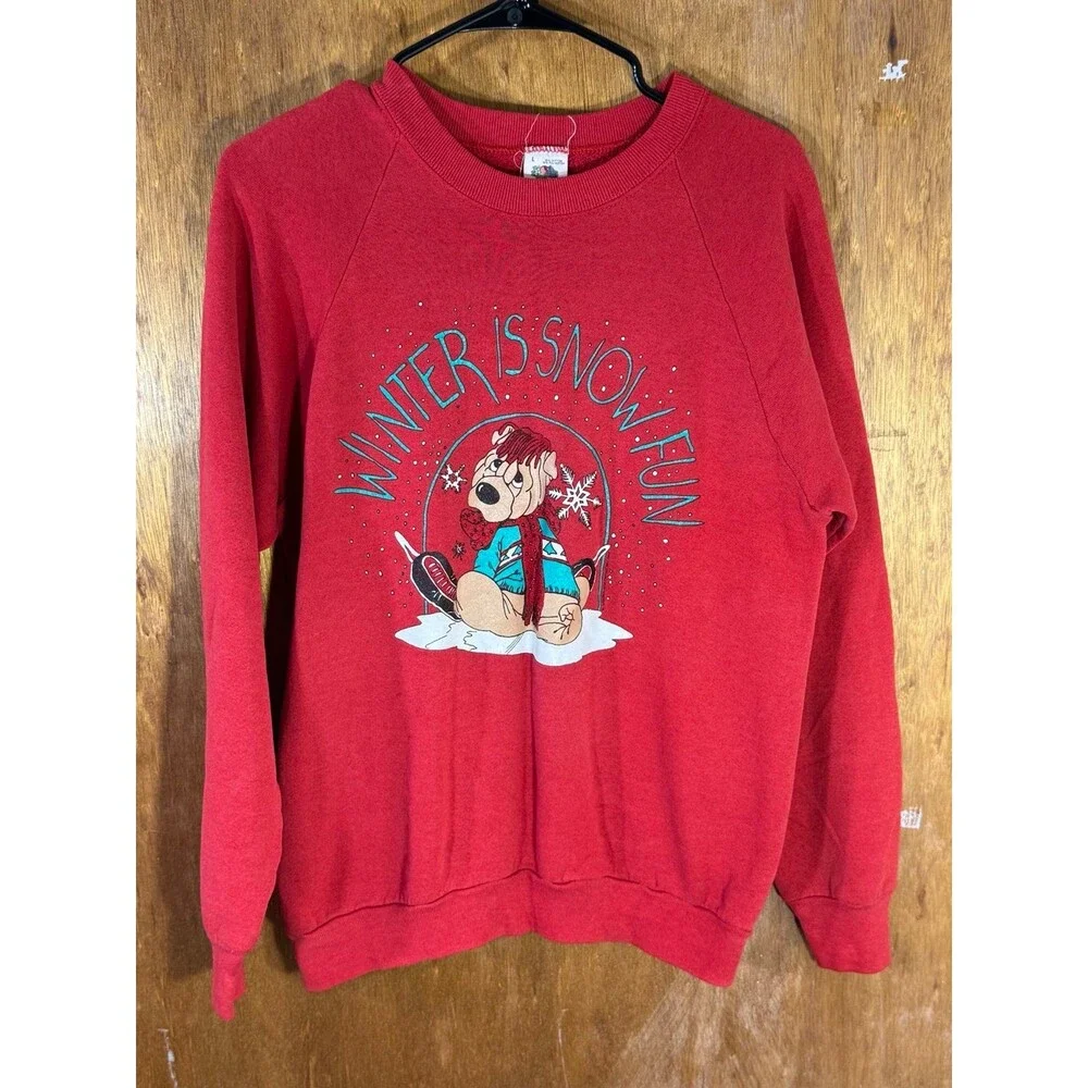 Vintage Winter Is Snow‎ Fun Funny Holiday Christmas Crewneck Sweater Large L USA