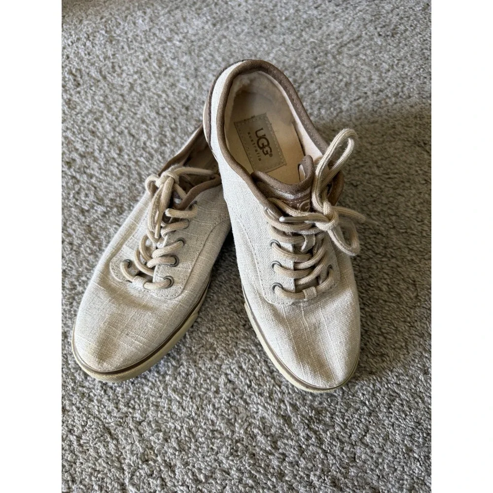 UGG Australia Chivon Oatmeal Linen Tan Suede Lace Up Sneakers 1002641 Womens 7