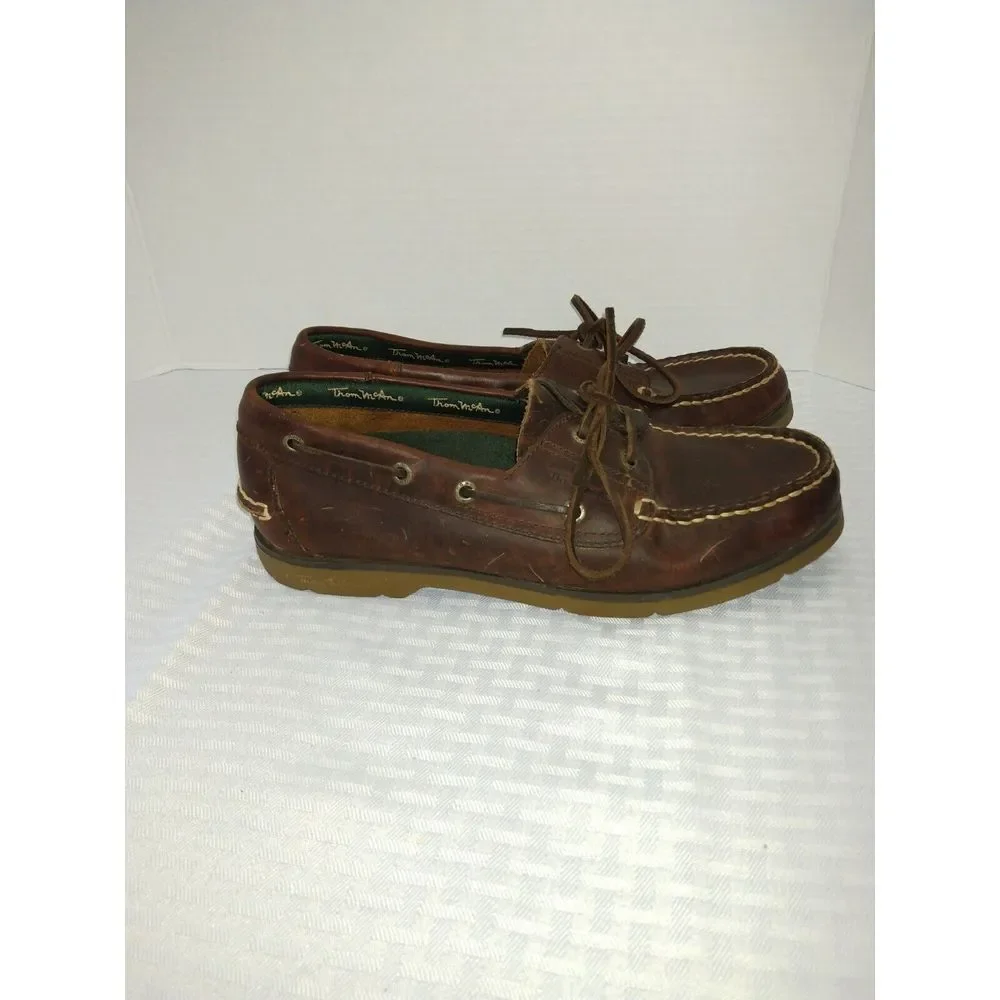 Thom McAn Mens Brown Full Grain Leather Boat Shoes Deck Loafers‎ 8.5 8507/1000