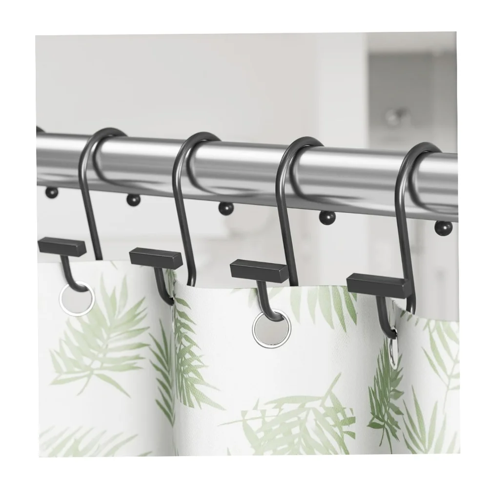 👣 4/$20. T-Bar Design Black Shower Curtain Rings, 12PCS