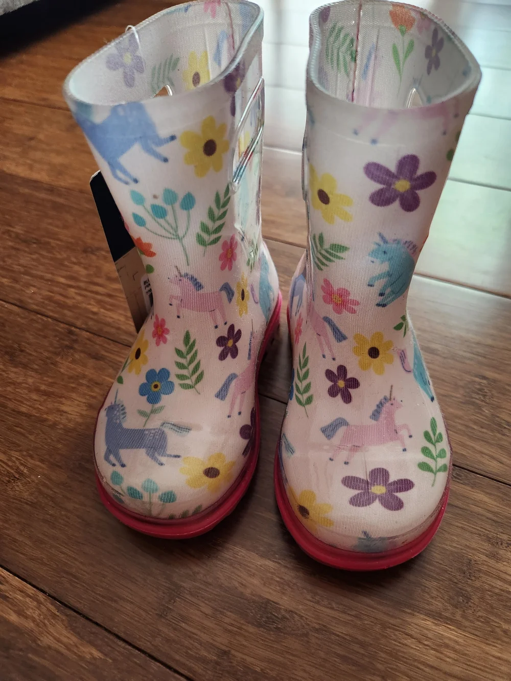 NWT Blue Mountain Girls Unicorn And Flowers Colorful Rain Boots Kids, Size 5