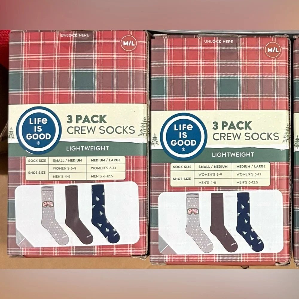 Life Is Good Men's Crew Socks 3-Pack - Red, Blue, Gray-bundle of two