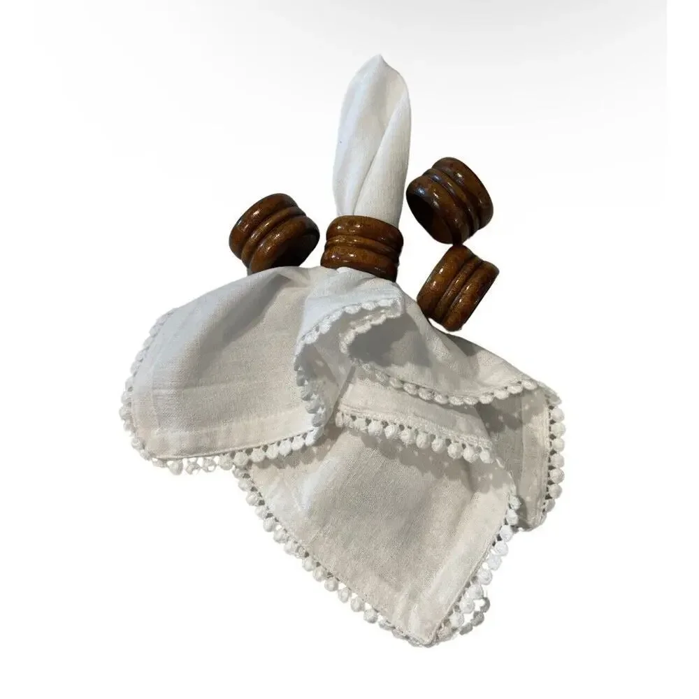 Carved Solid wood Napkin ring holders set of 4‎ boho wedding formal dinner party