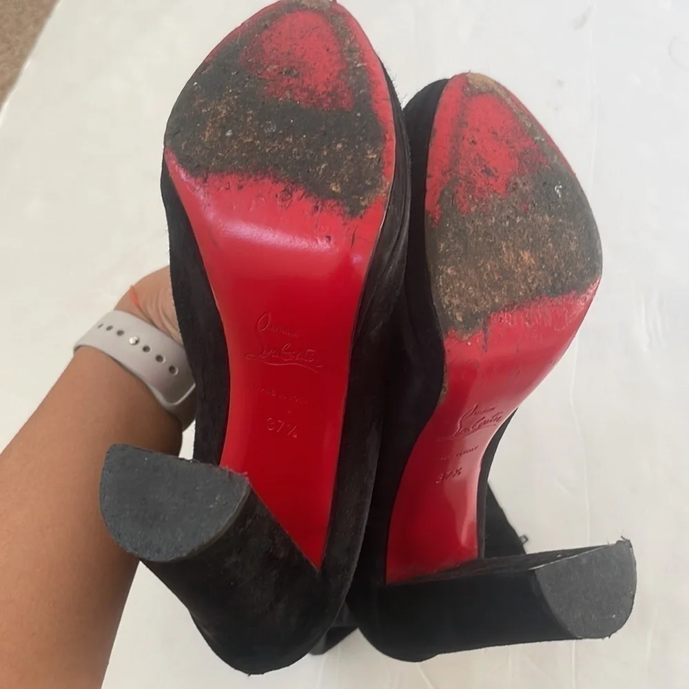 Christian Louboutin Black Suede leather Lady Trop tall boots 37.5