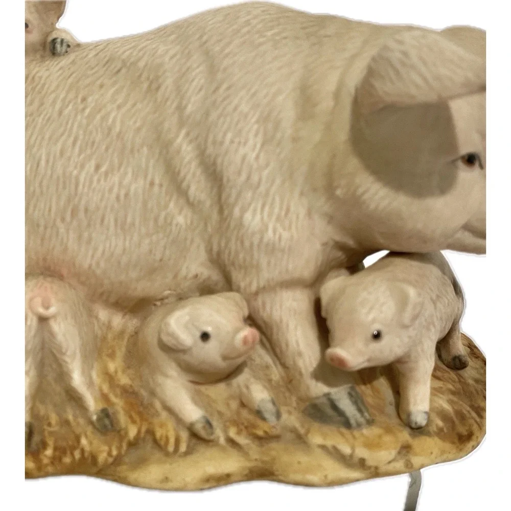 Homco Porcelain Pig & Piglets Figurine Mother & Babies Farmhouse Decor‎