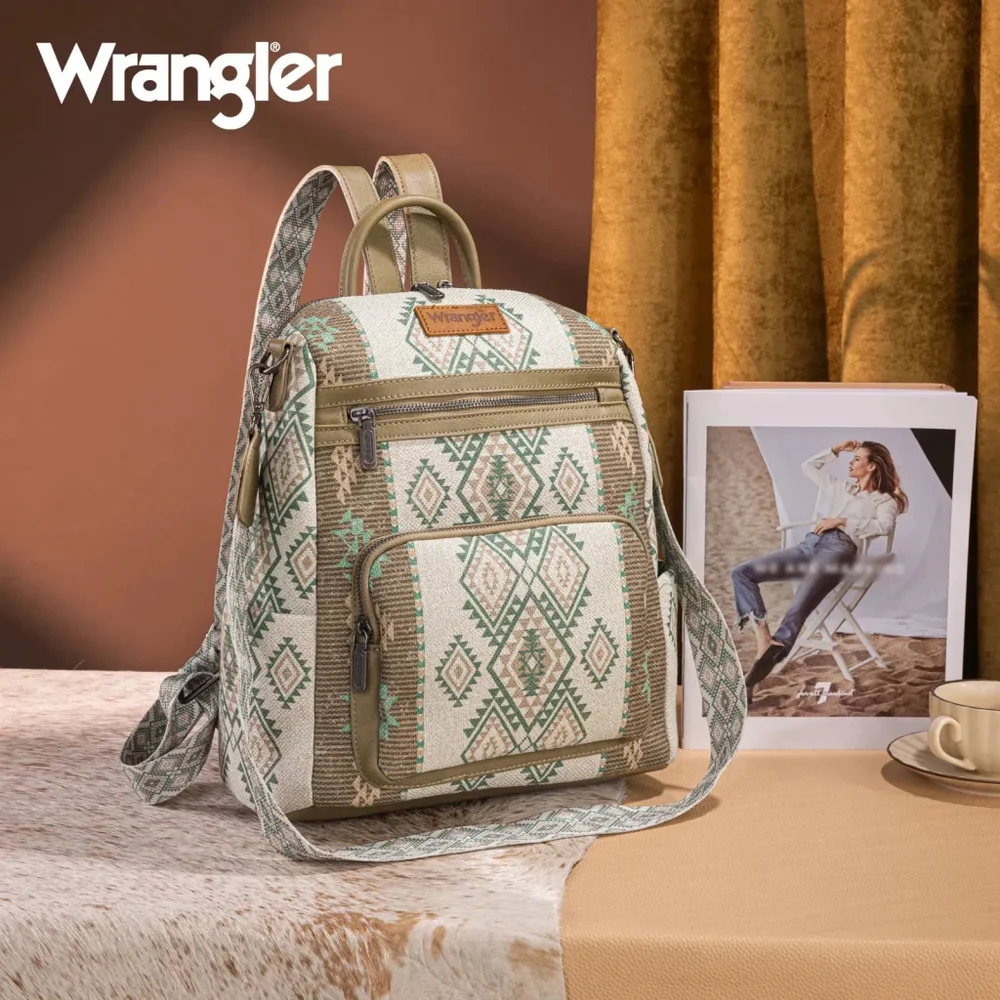 Wrangler Aztec Print Backpack/Crossbody -Green