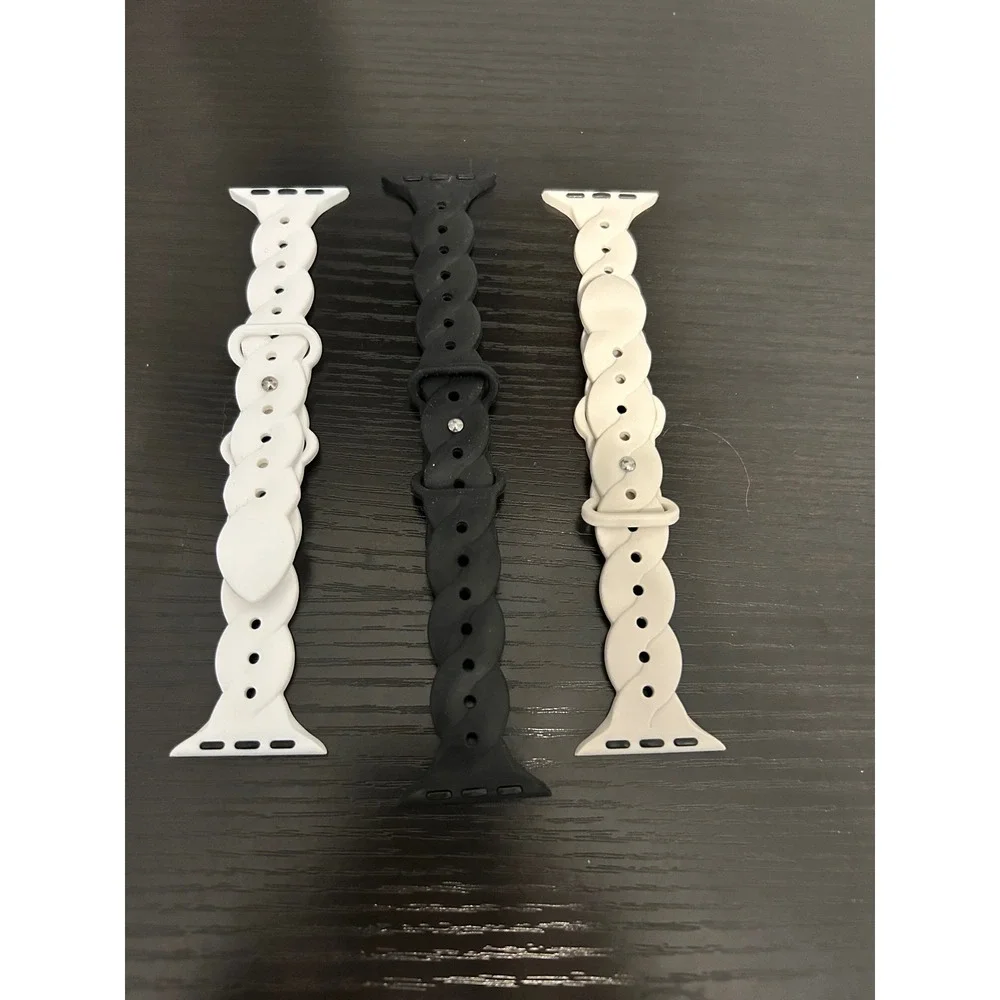 3 Pack Braided Silicone Apple Watch Bands Black White Grey Twisted Straps Womens
