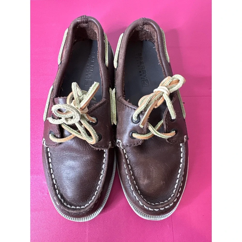 Sperry Boys Authentic Original Brown Leather Boat Shoes 12.5M Preppy Nautical