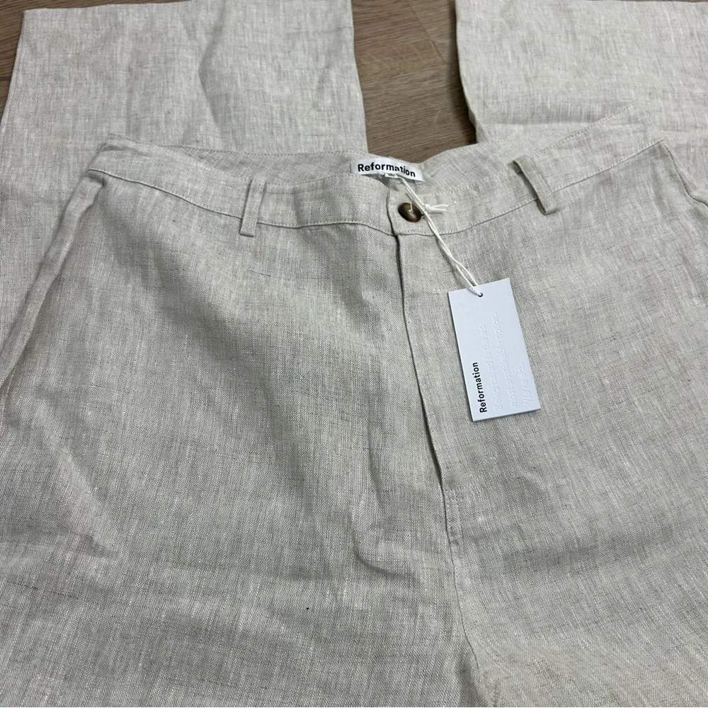 NWT NEW Reformation 100% Linen Freddie Straight Leg Trouser Pant in Oatmeal