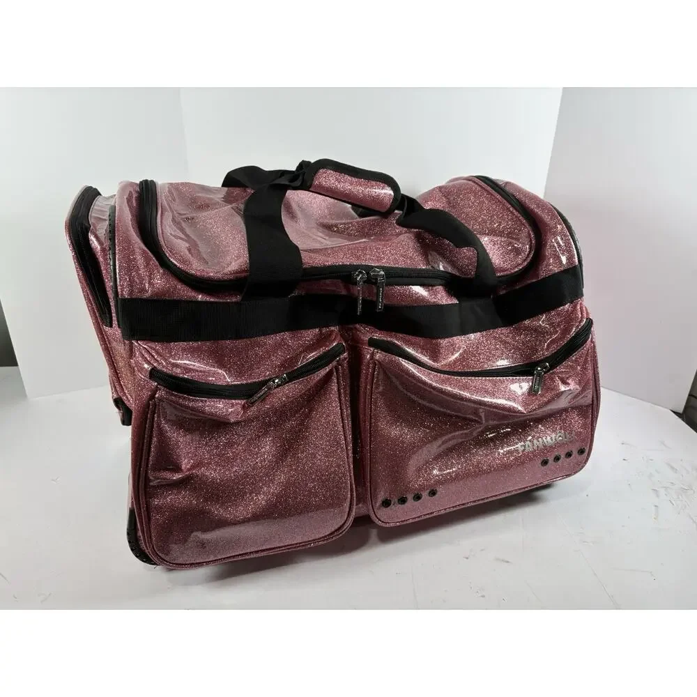FANWOLI Rolling Pet Carrier Bag Pink Glitter Wheeled Travel Dog Cat